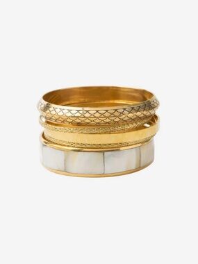 NWT Noonday Collection Gold and White Stacked Refined Bangle Bracelet Set